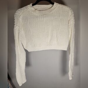 Willow and Wind White Cropped Knit Sweater